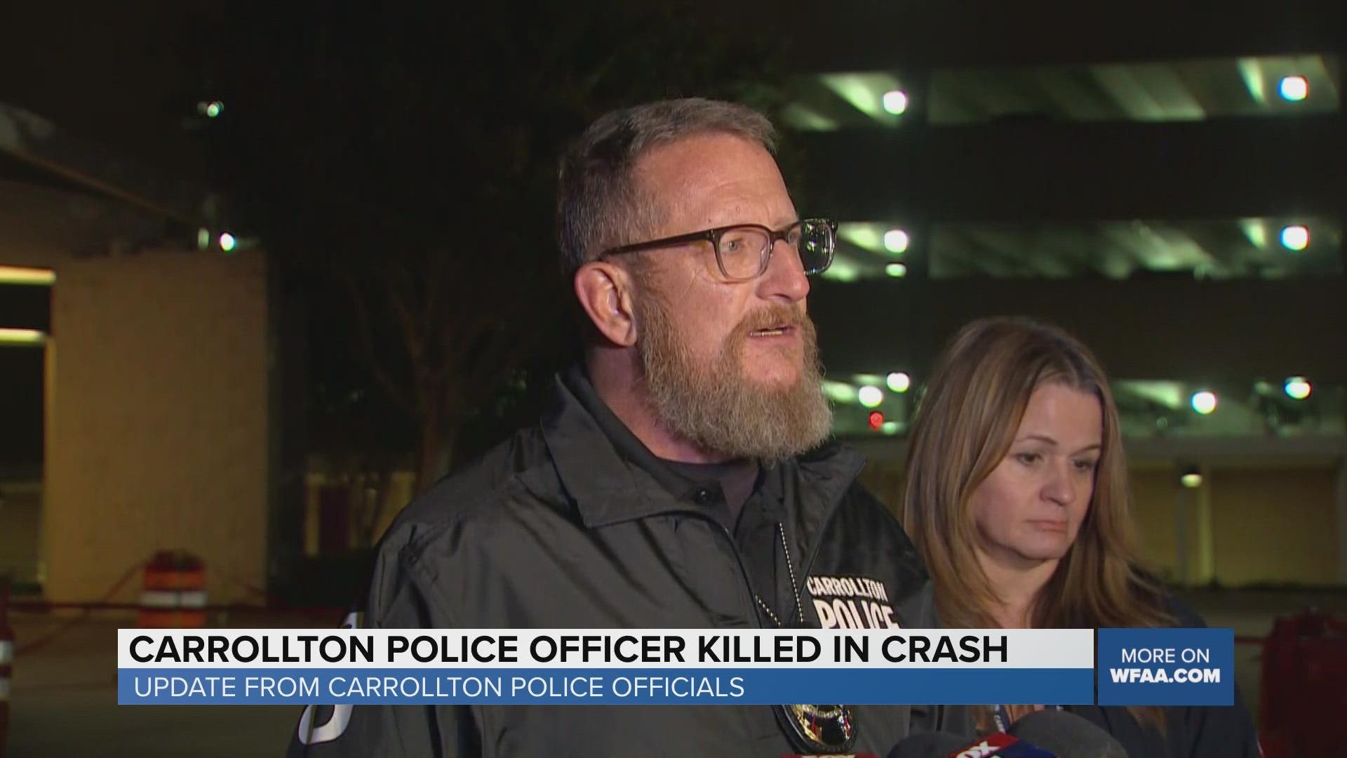 Police officials gave an update on a Carrollton police officer who was killed in the line of duty.