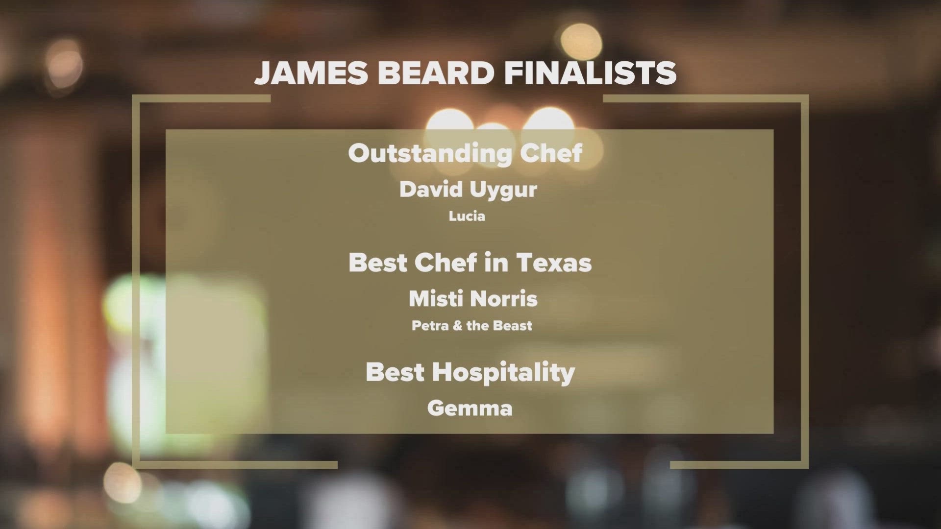 Dallas has three finalists for the prestigious James Beard awards. They're given to the best in the restaurant business.