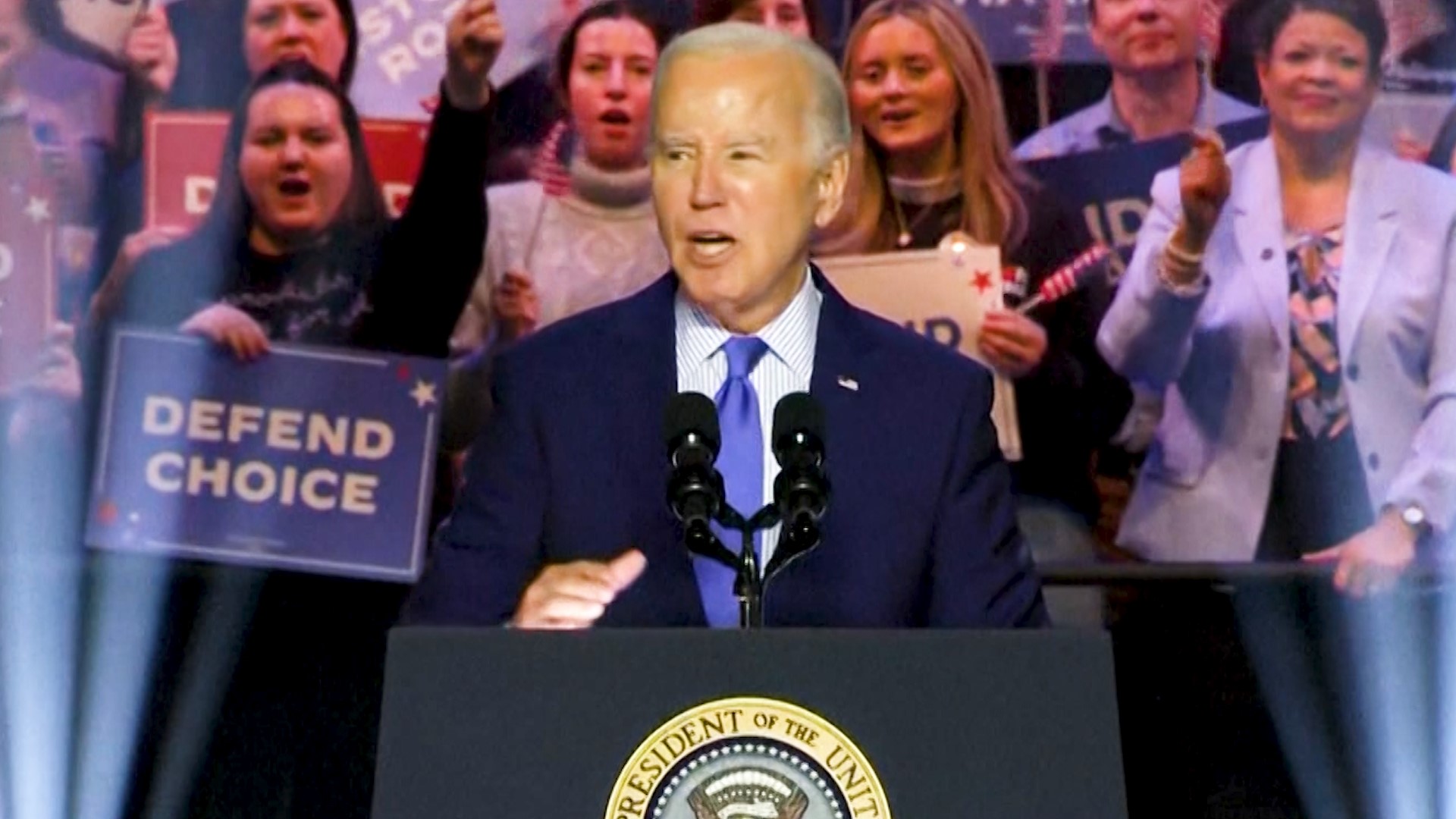 Joe Biden, Jill Biden and Kamala Harris held a campaign event in Virginia on Jan. 23, 2024.