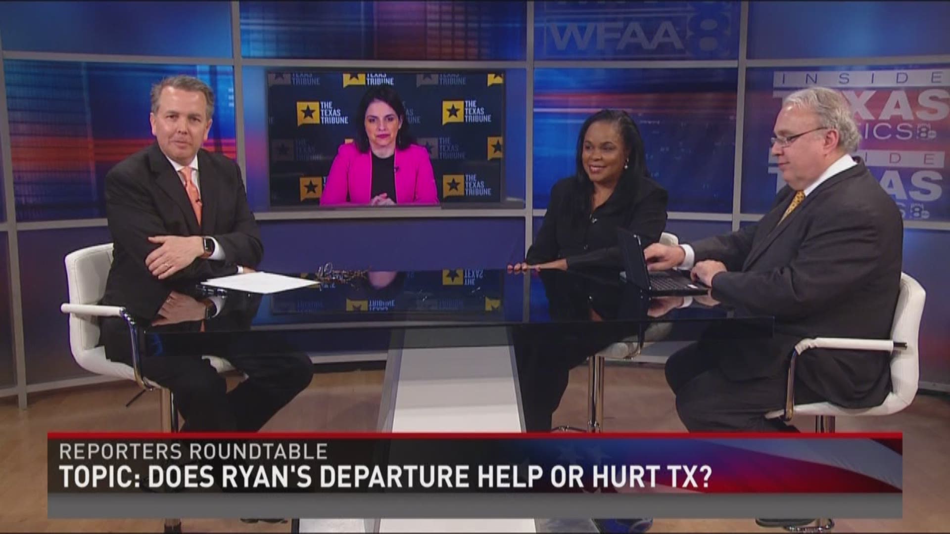 eporters Roundtable puts the headlines in perspective each week. Bud and Alana returned along with Berna Dean Steptoe, WFAA's political producer.  They discussed the speaker races in both the U.S. House and the Texas House, whether Texas still needs to s
