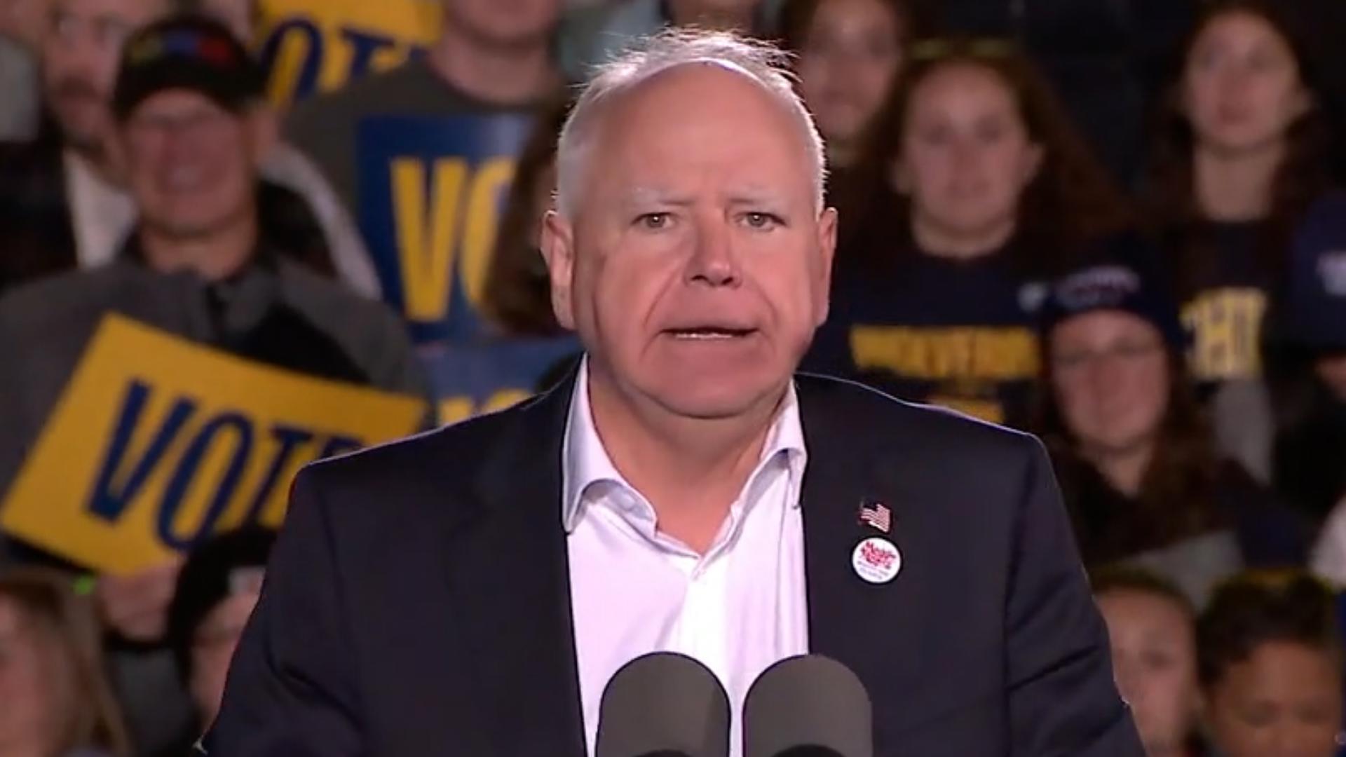 Gov. Tim Walz spoke at a campaign rally in Ann Arbor, Michigan, on October 28, 2024.