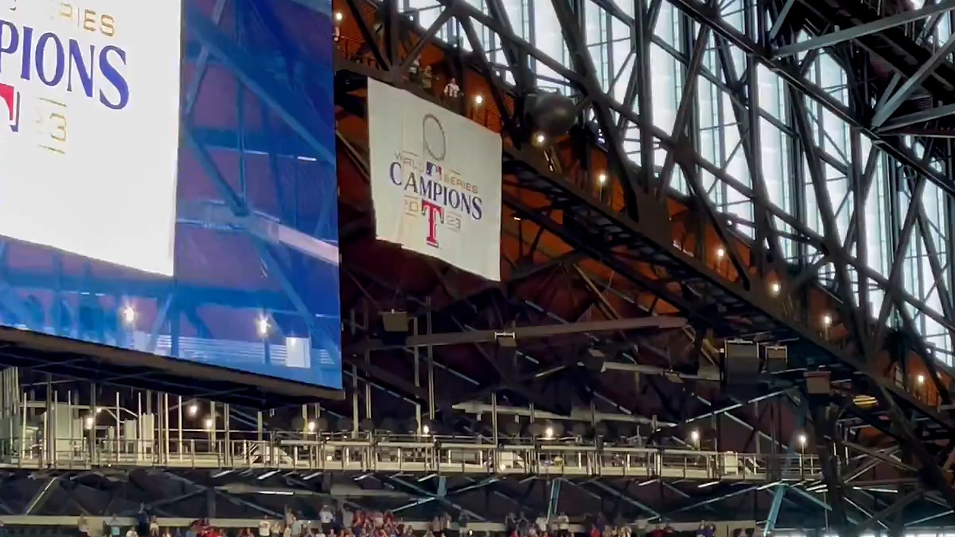 The Texas Rangers unveiled their World Series championship banner at Globe Life Field on Opening Day.