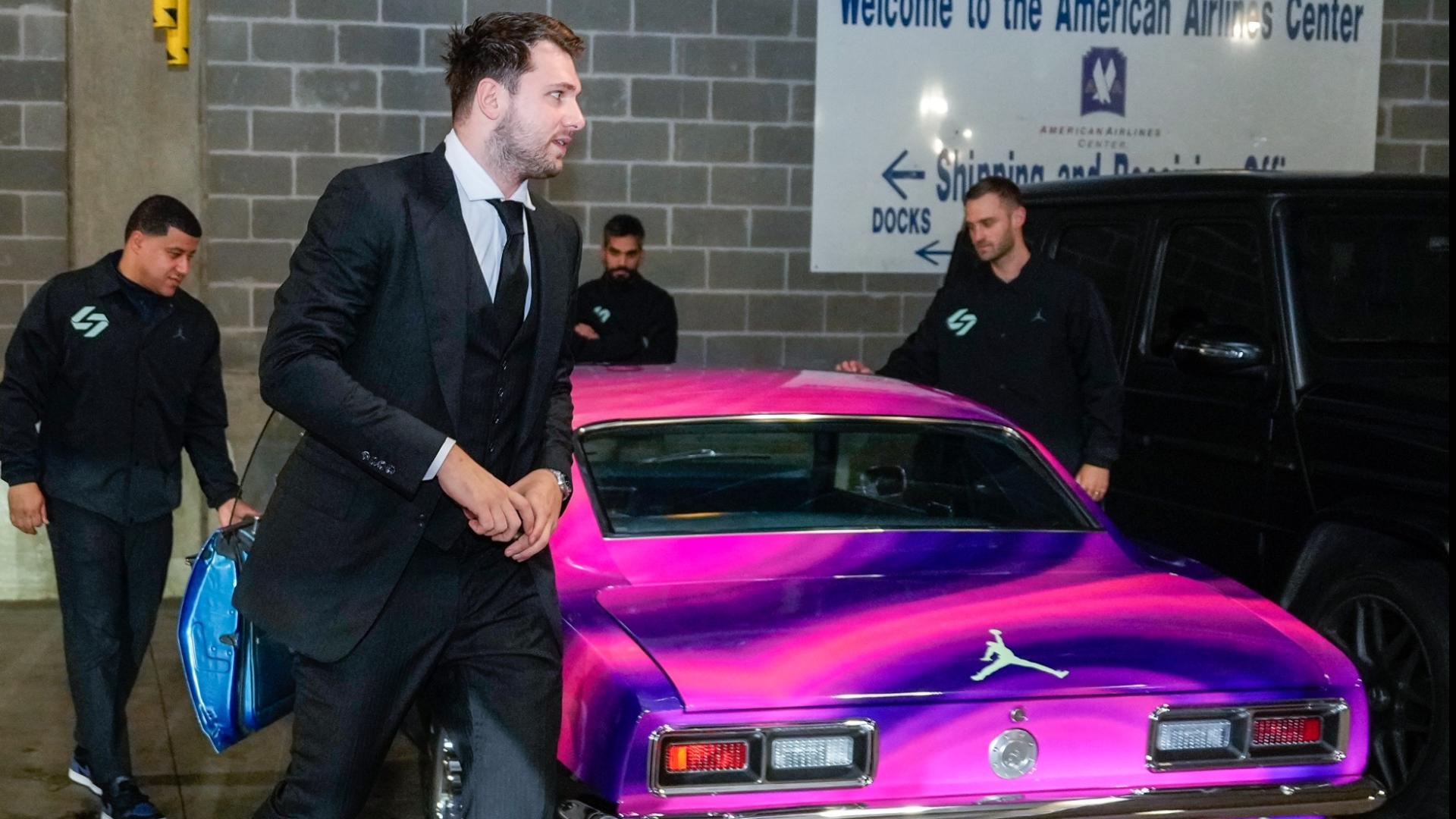 Ahead of Game 3, Luka and the Jordan Brand wrapped his 1968 Chevrolet Camaro in a theme inspired by the Midnight Racer colorway of his shoe.