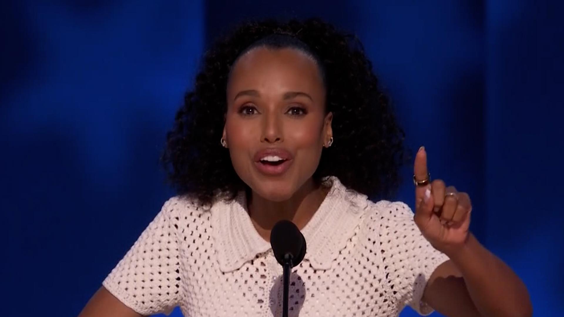 Kerry Washington delivered a full speech on day four of the 2024 Democratic National Convention in Chicago, Illinois.