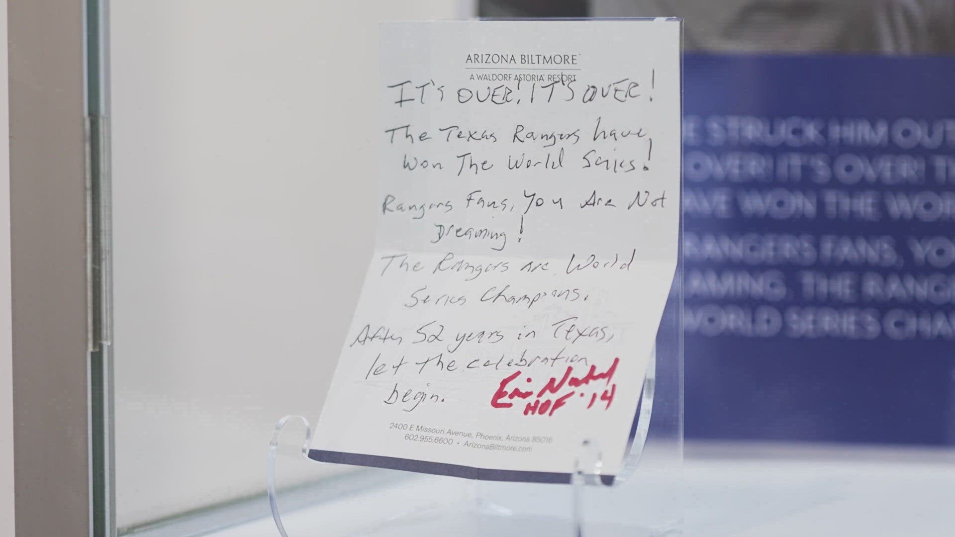 Rangers play-by-play voice Eric Nadel auctioned the items from his personal collection. Proceeds wills go to the Suicide and Crisis Center of North Texas.