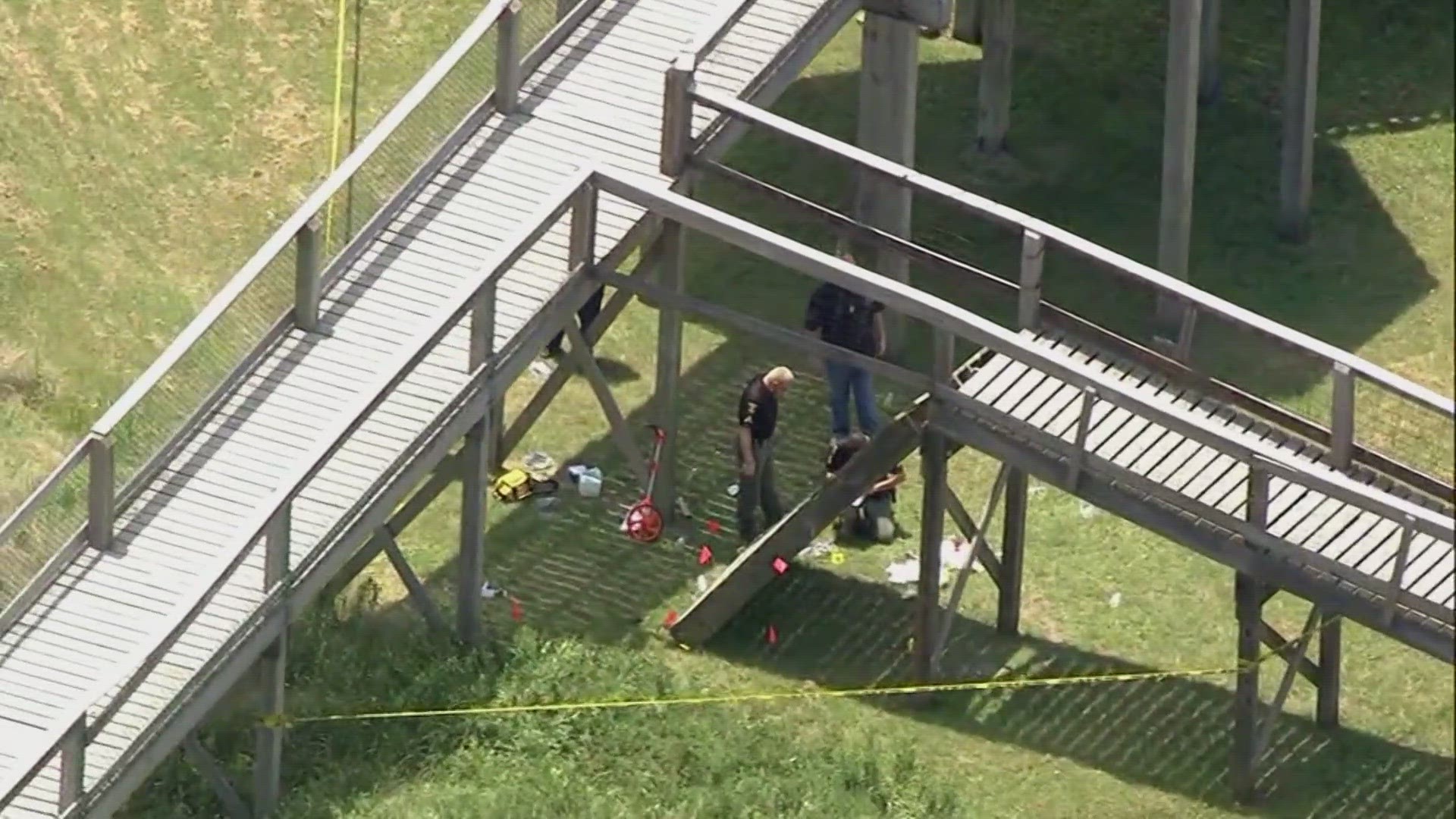 Officials said 21 teens who were at a summer camp were injured when part of an elevated walkway collapsed at a park in Surfside Beach.