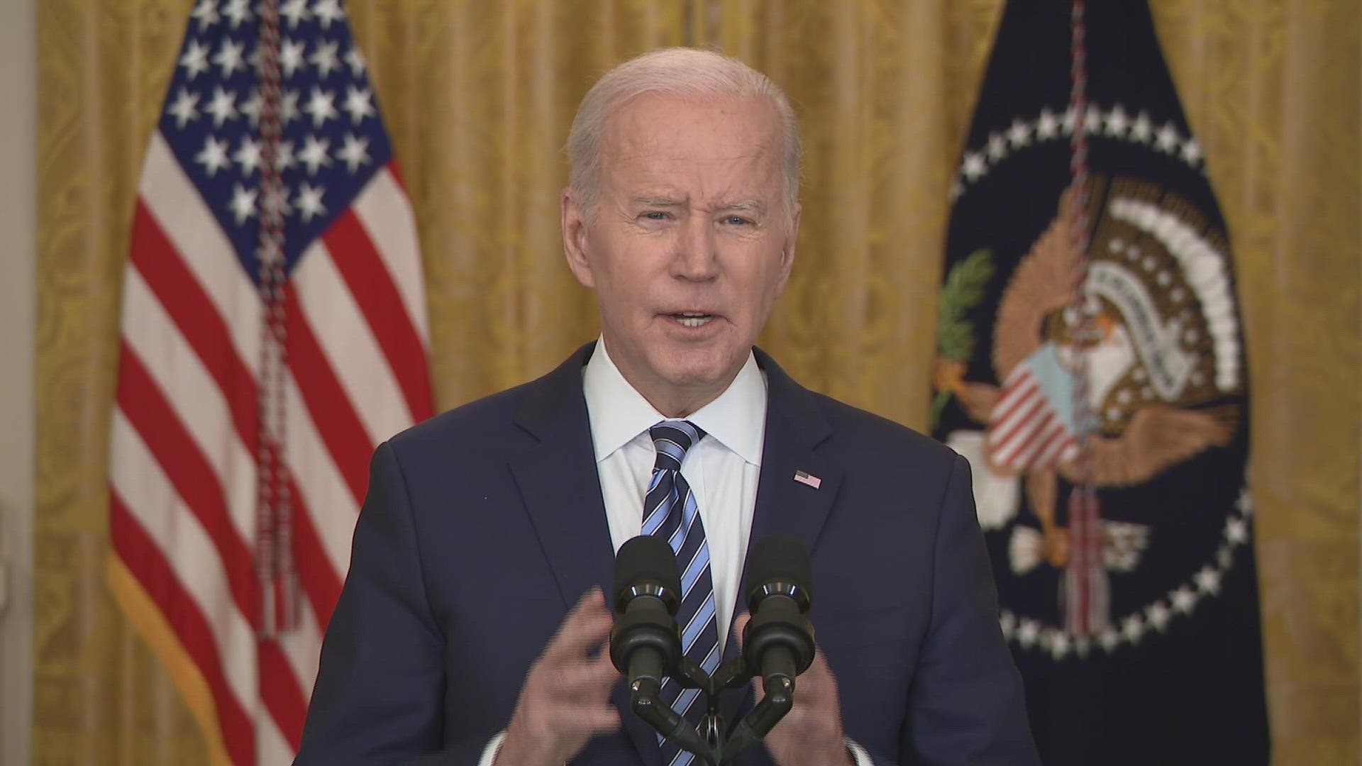 President Biden said Russian President Vladimir Putin rejected every "good faith" effort the U.S. and its allies made to avoid conflict in Ukraine.