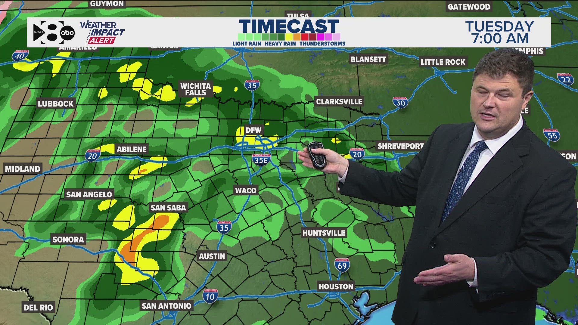 Quarter-size hail and 60 mph wind gusts are possible on Tuesday morning and afternoon.