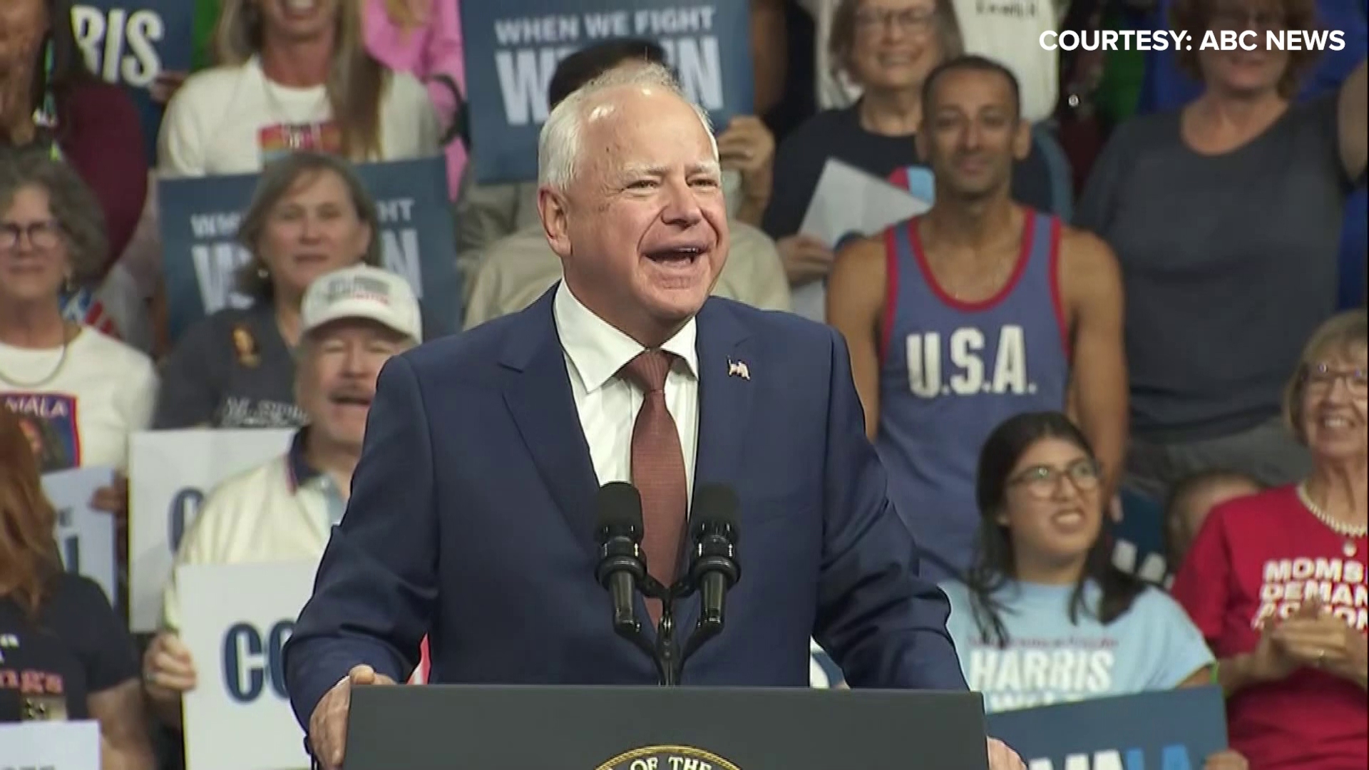 Tim Walz, the Democratic Party's nominee for vice president in the 2024 U.S. presidential election, spoke at a campaign event in Arizona on Friday.