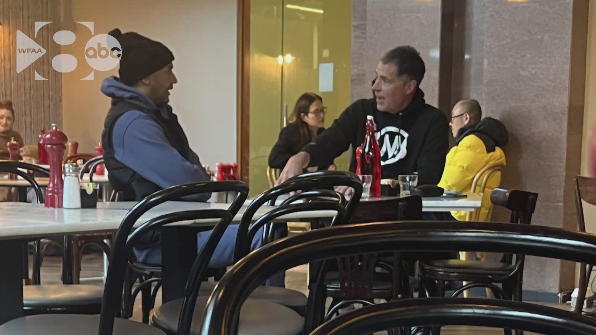 There may not be any known video footage of the moment -- but one Dallas man caught Nico Harrison and Rob Pelinka's meeting on camera, and shared it with WFAA.