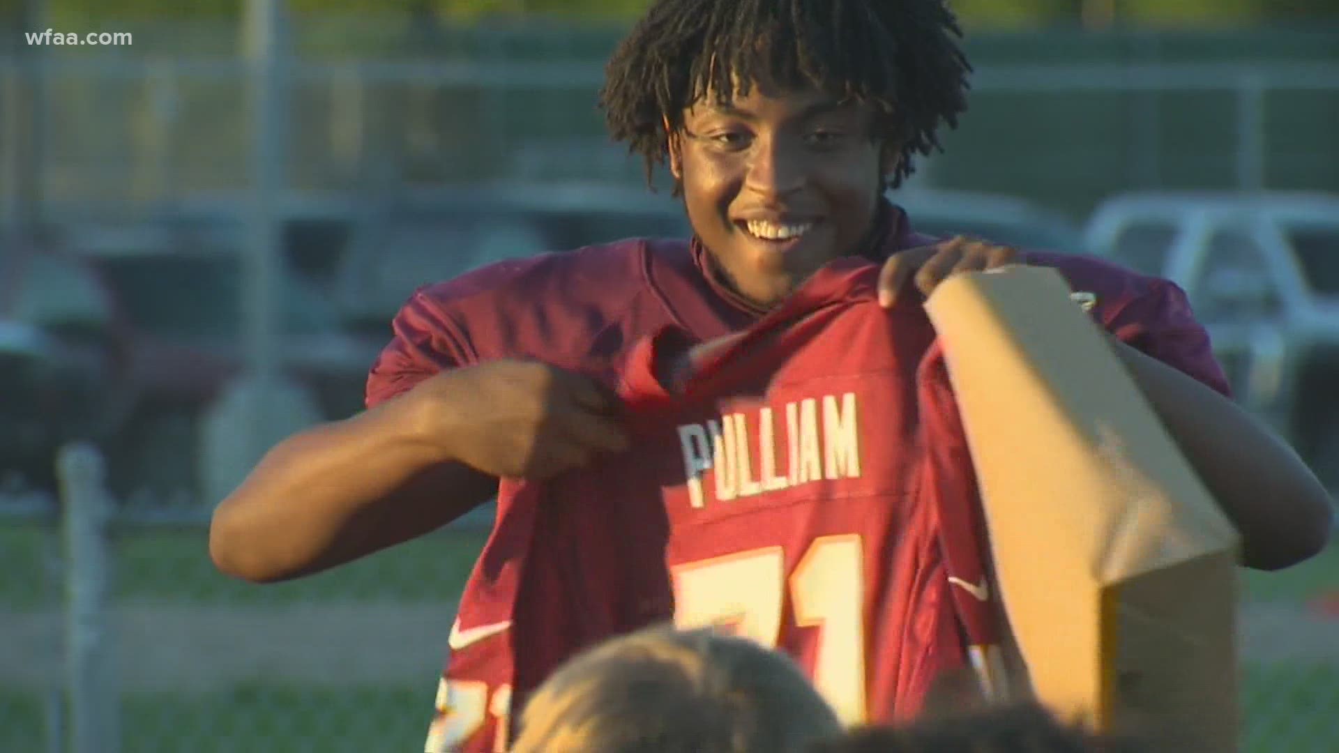 The Washington Football Team is congratulating a high school player on his first ever touchdown.