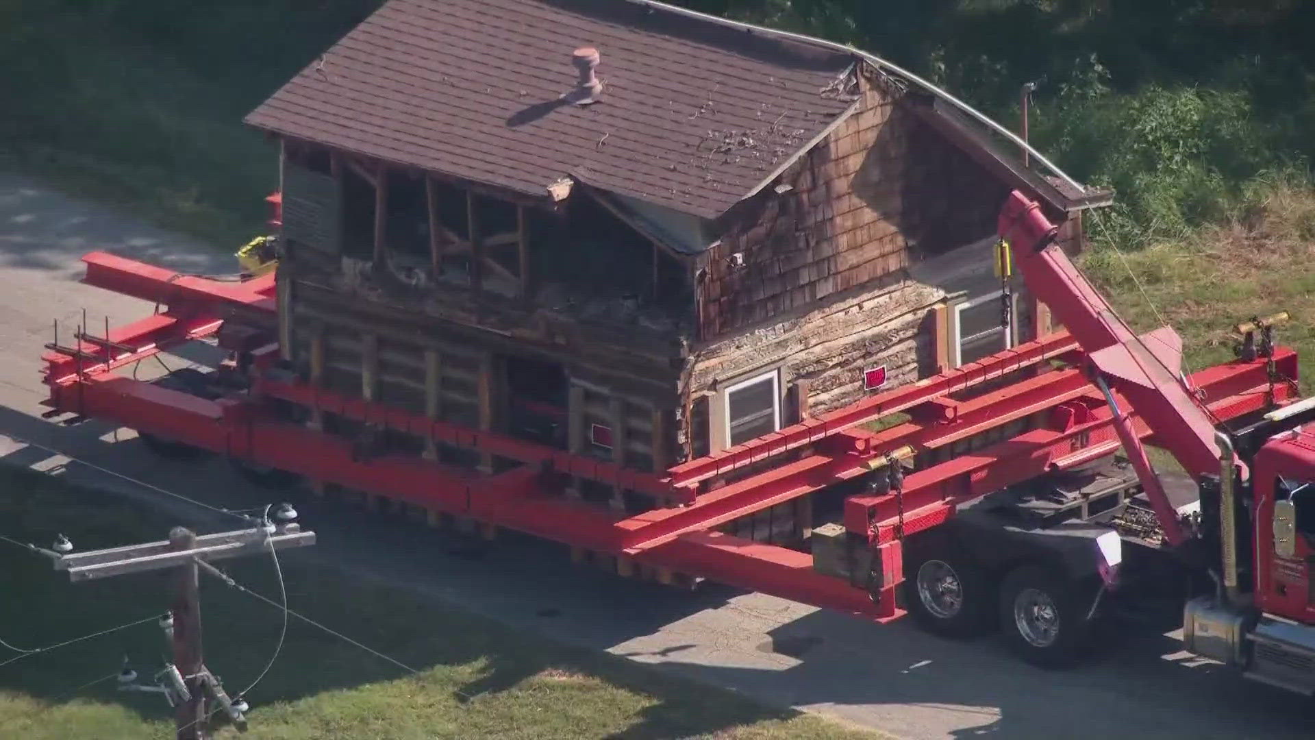 The Bushong cabin was moved to its new home on historic Main Street in Grapevine.