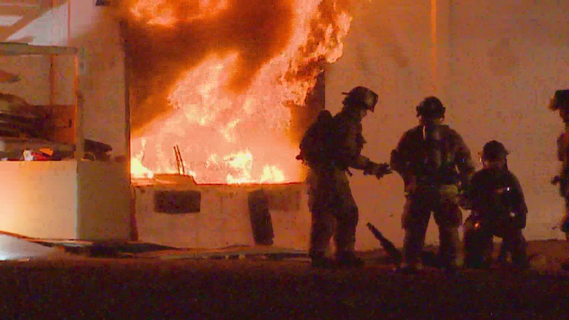 The fire broke out at a pallet warehouse northwest of downtown Fort Worth.