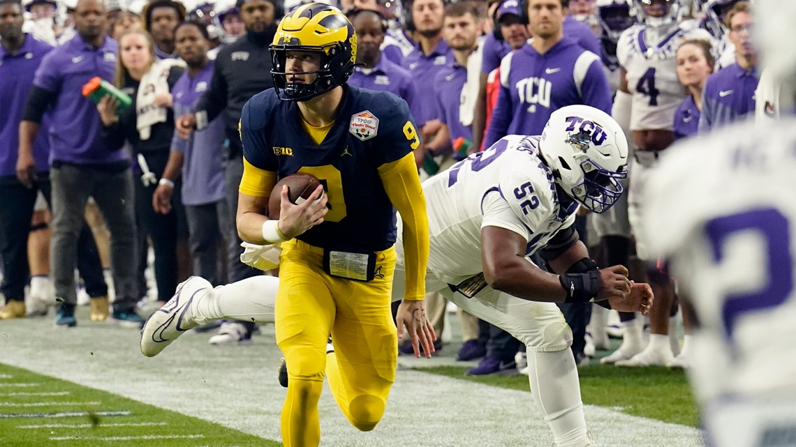 J.J. McCarthy's 2nd INT taken back for a TD by TCU