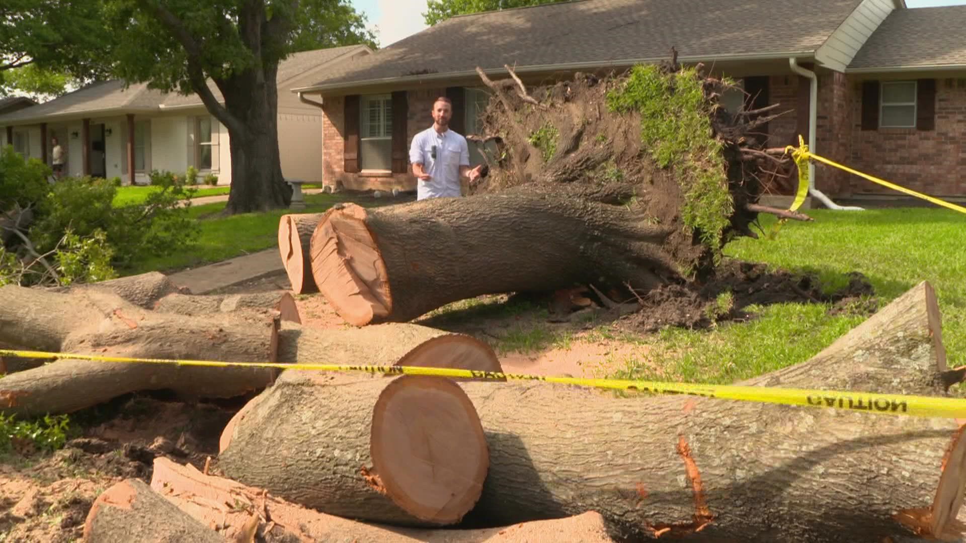 Cleanup continues for some North Texas residents after severe storms on Sunday caused damage and power outages.