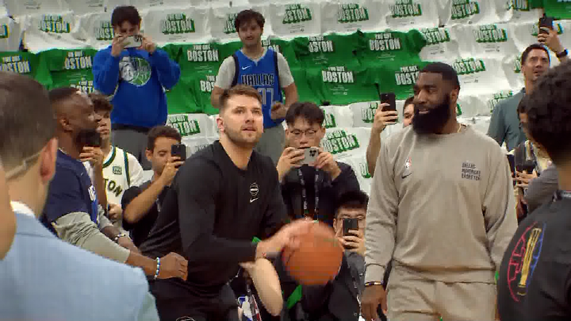 Luka Doncic, Dereck Lively II and others warm up in TD Garden before Game 1 of the NBA Finals.