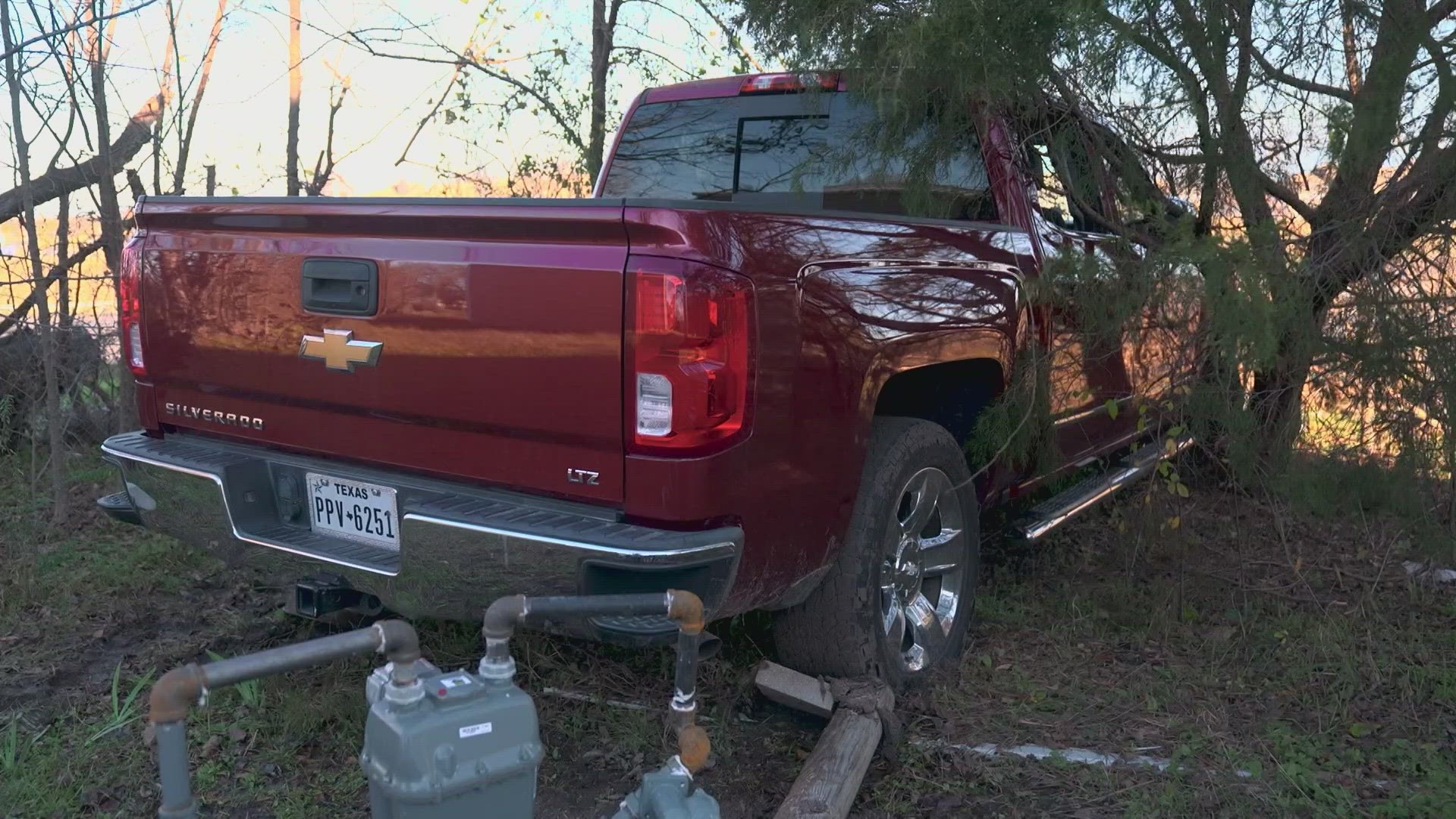 A stolen truck is stuck in a North Texas man's front yard	days after a police chase ended steps away from his door.