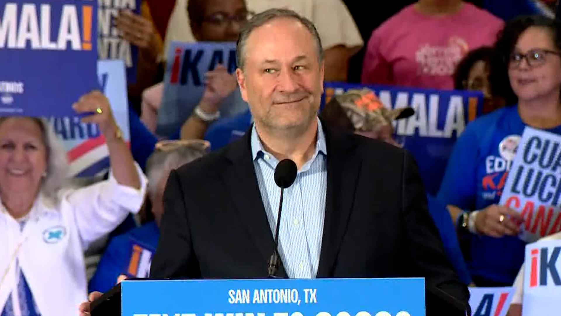 Second Gentleman Doug Emhoff gave a speech at a Kamala Harris campaign event in San Antonio, Texas, on September 23, 2024.