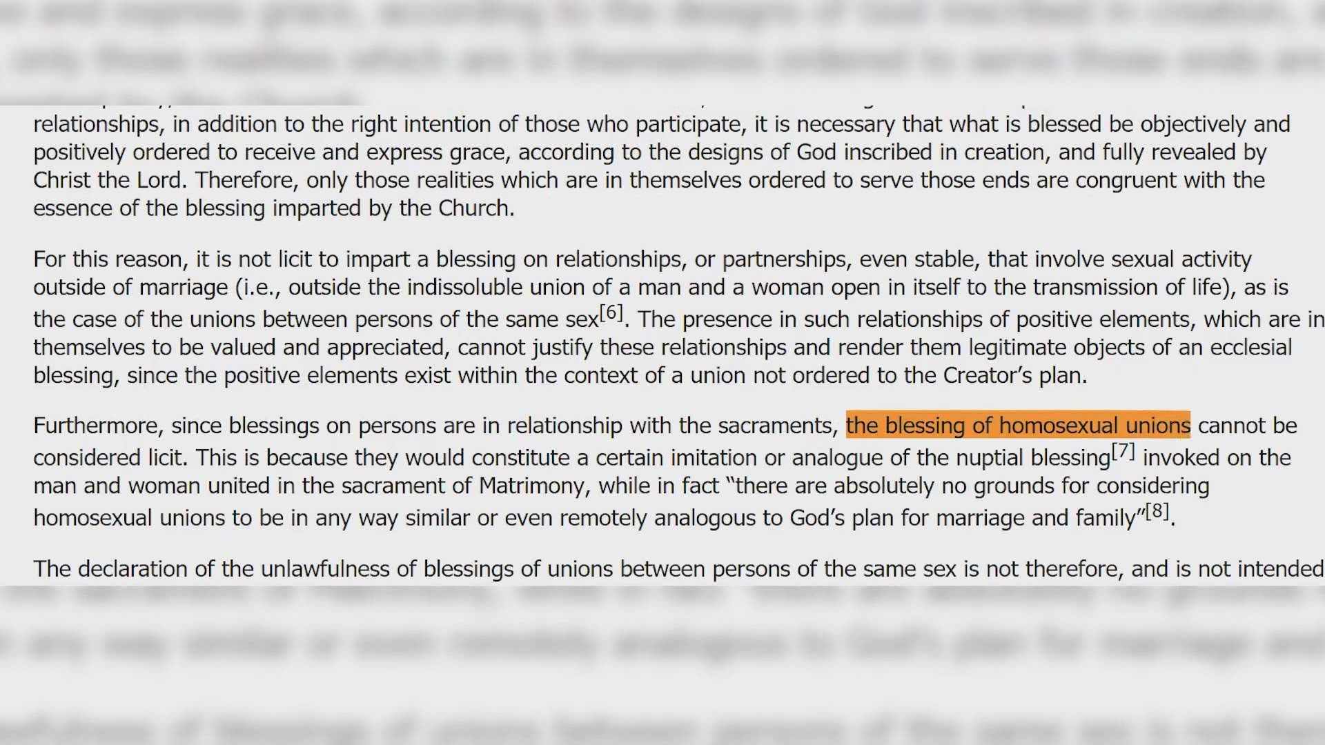 The Vatican decreed Monday that the Catholic Church won't bless same-sex unions since God “cannot bless sin.”