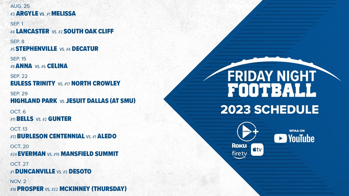 WFAA's 2023 Friday Night Football schedule