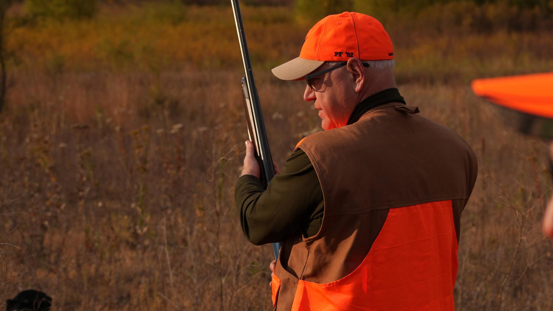 Tim Walz took part in the Minnesota Governor's Pheasant Hunting Opener near Sleepy Eye, Minnesota, on Oct. 12, 2024.