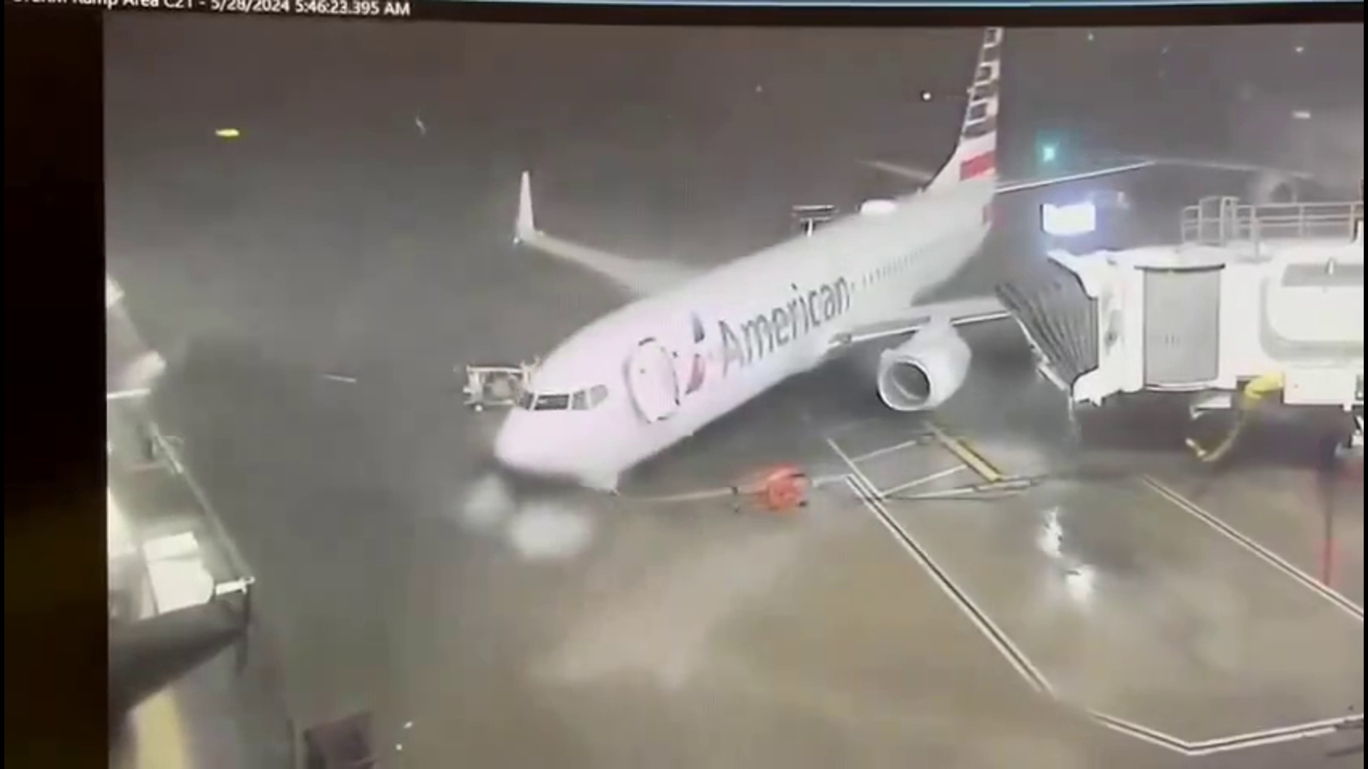 Tuesday morning the heavy winds and rain ripped an airplane from the jet bridge at DFW International Airport.