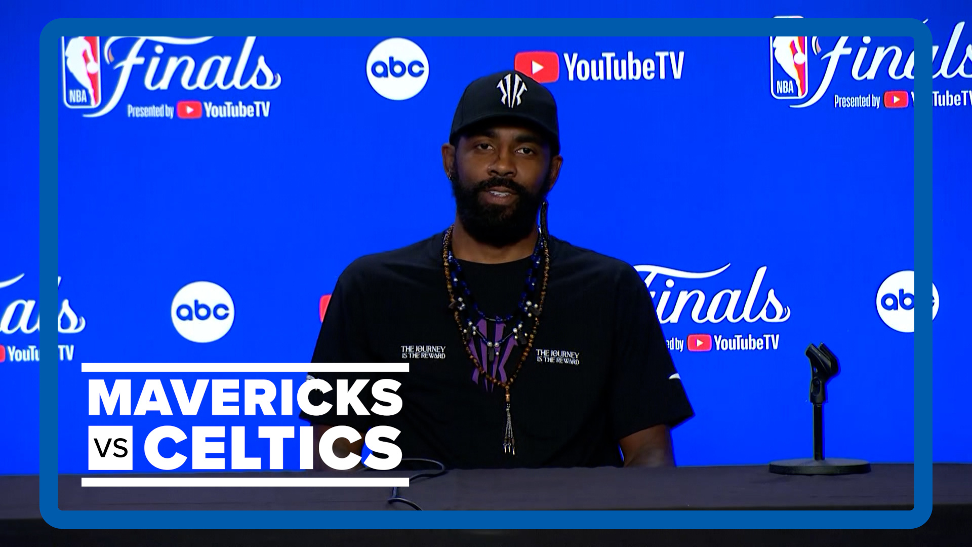 Dallas Mavericks guard Kyrie Irving speaks to the media one day after losing Game 3 of the NBA Finals to the Boston Celtics.