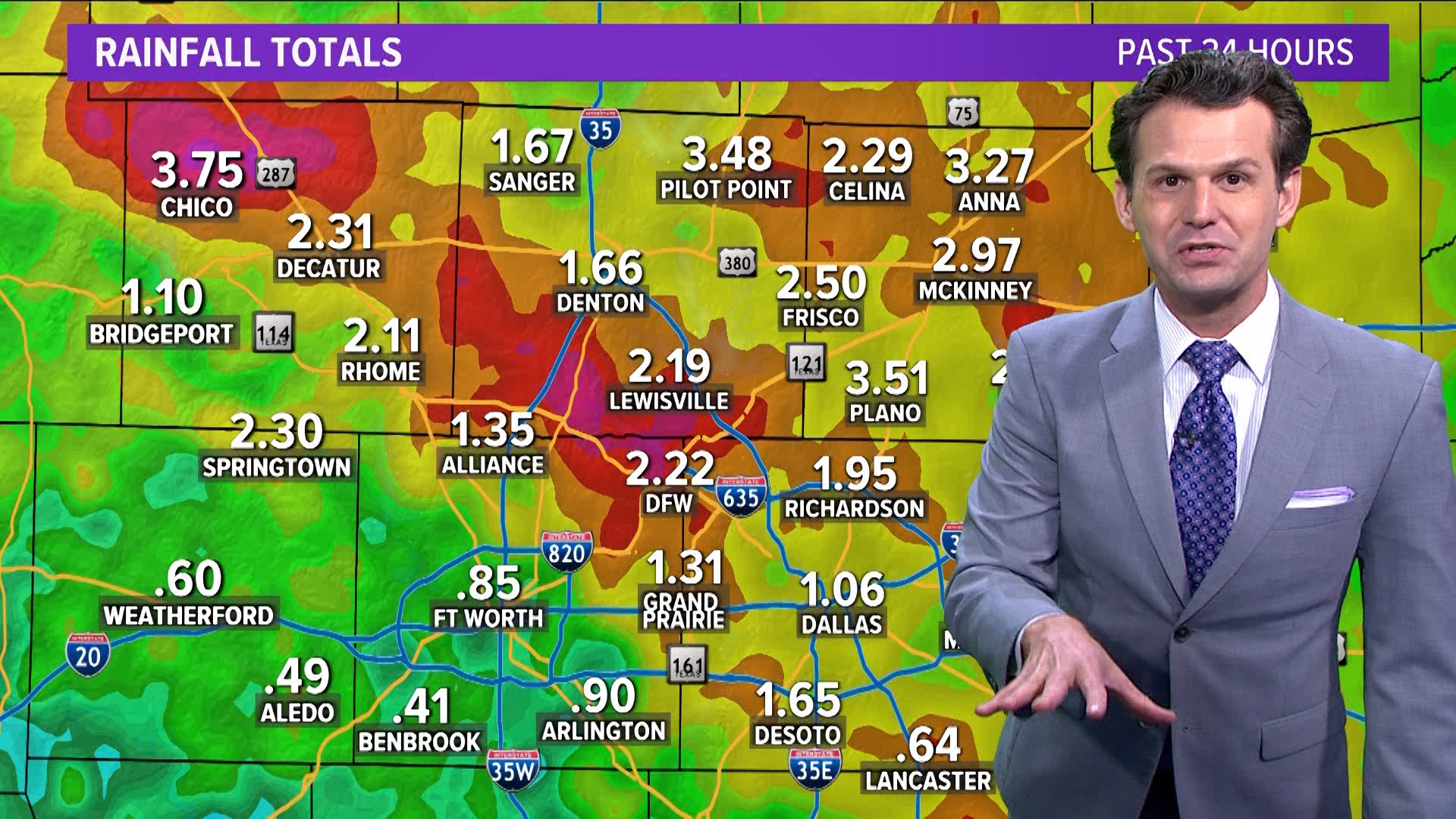 WFAA meteorologist Kyle Roberts provides a weather update for the North Texas area on May 28, 2024.