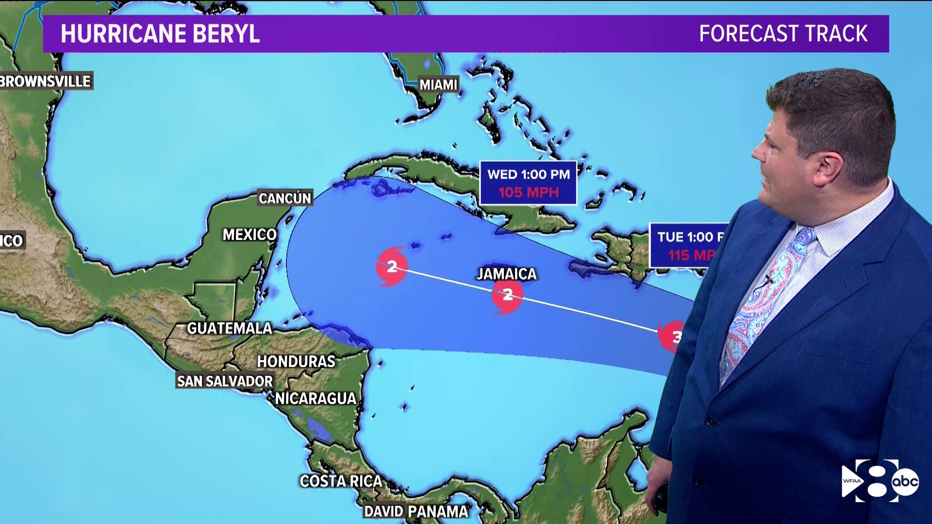 Meteorologist Jesse Hawila breaks down the latest track of Hurricane Beryl as it heads west.