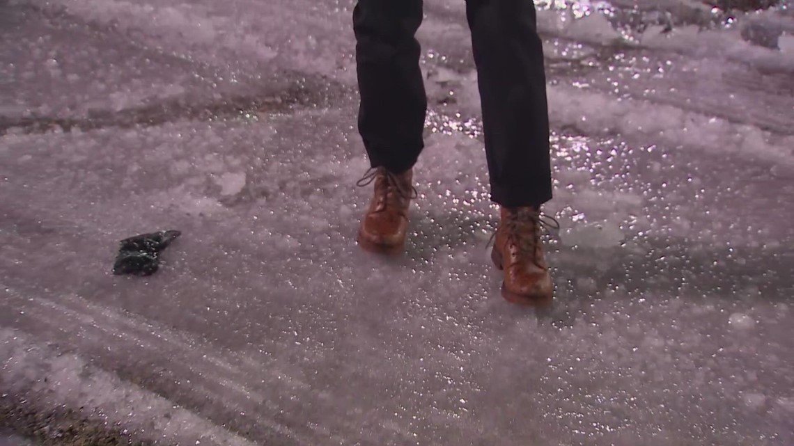 DFW ice storm Slushy road conditions