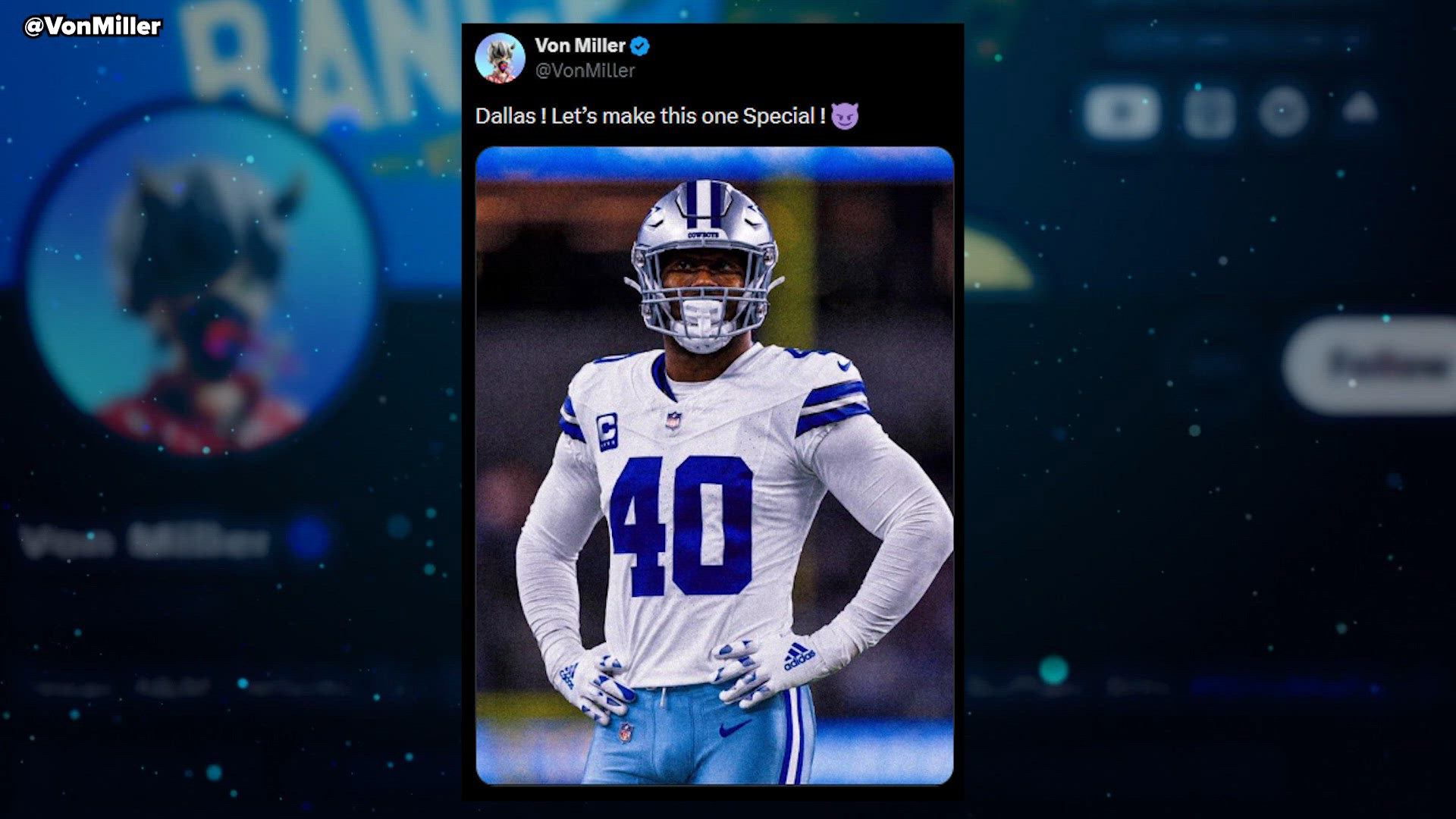 All-Pro LB Von Miller signs with Dallas Cowboys for 15th NFL season in Texas homecoming; Cowboys great DeMarcus Ware posts FaceTime reaction