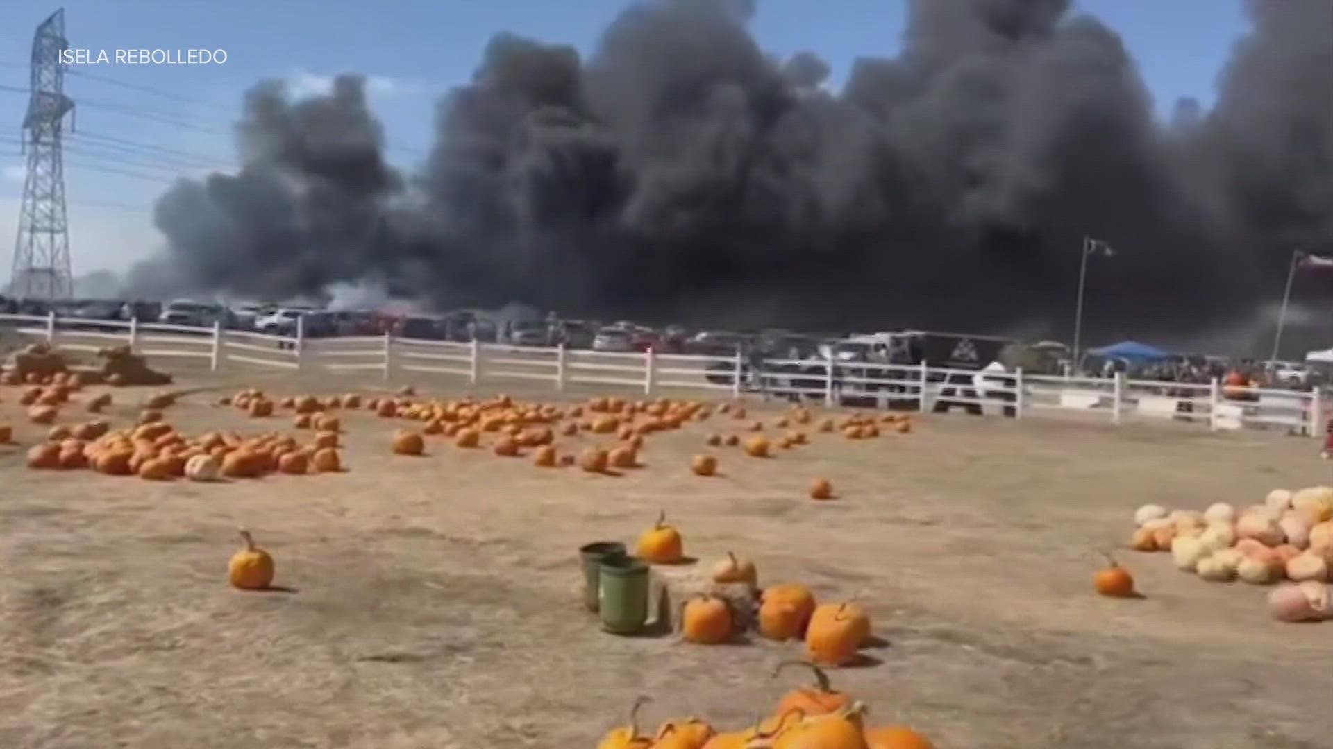 More than 70 cars were destroyed in a fire at the Robinson Family Farm in Temple, Texas.