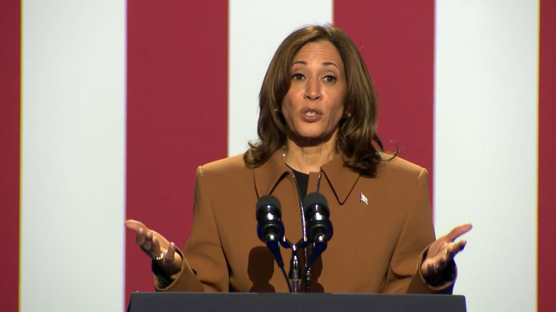 Kamala Harris delivered remarks at a campaign event in Kalamazoo, Michigan, on October 26, 2024.