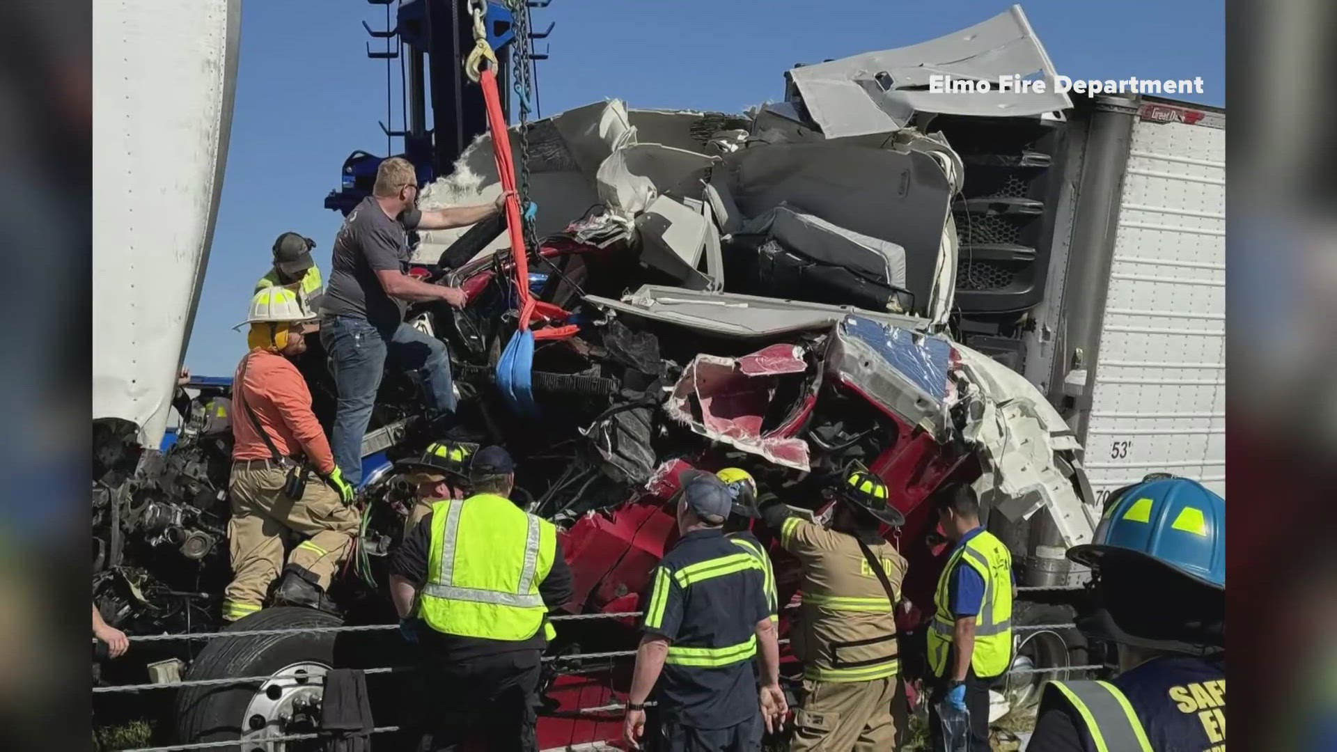 Elmo Fire Department confirmed a major crash involving three 18-wheelers occurred on I-20 near mile marker 512.