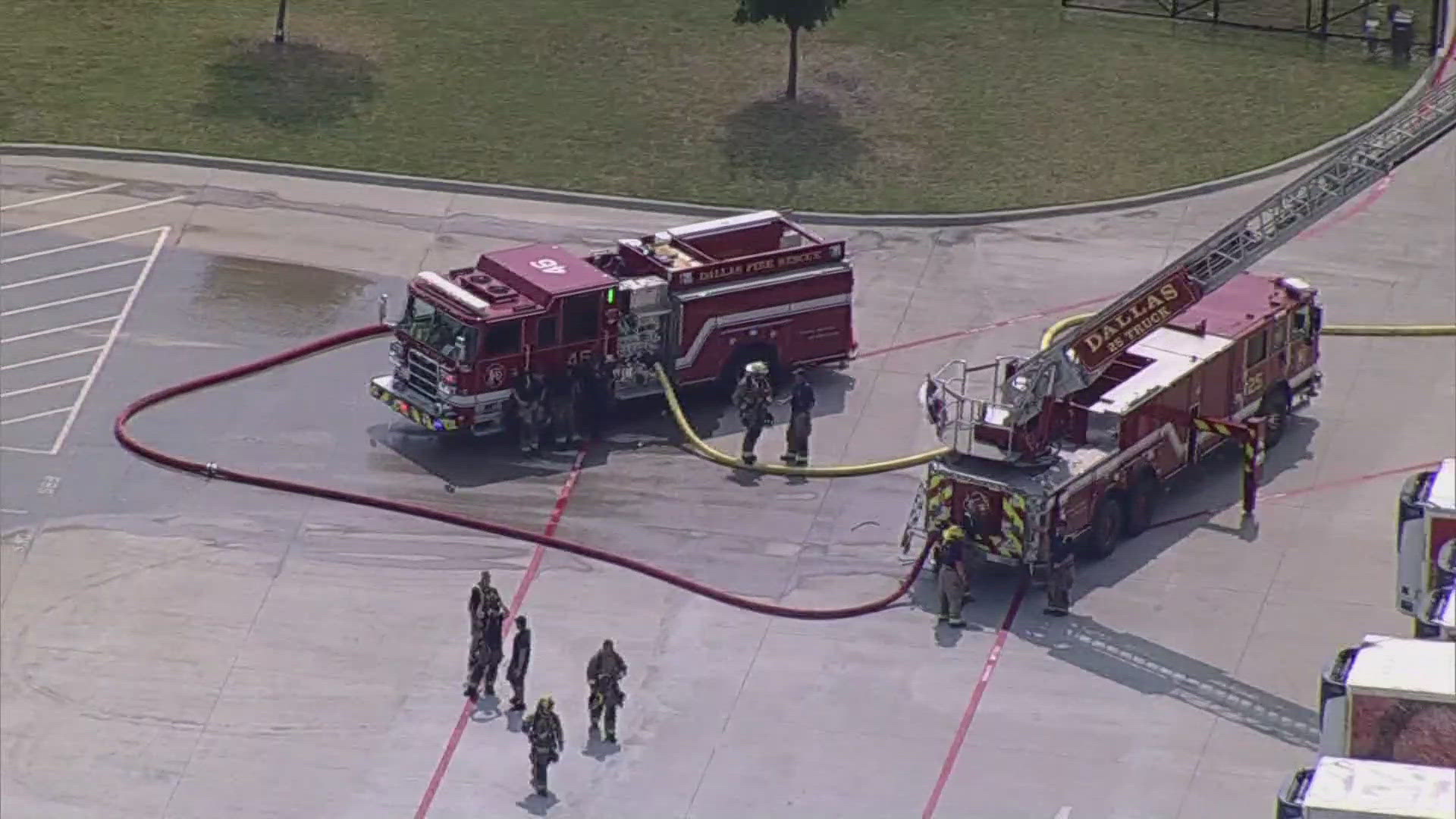 Dallas Fire-Rescue responded to the two-story Lineage warehouse in the 7700 block of Dynasty Drive shortly after 3 p.m.