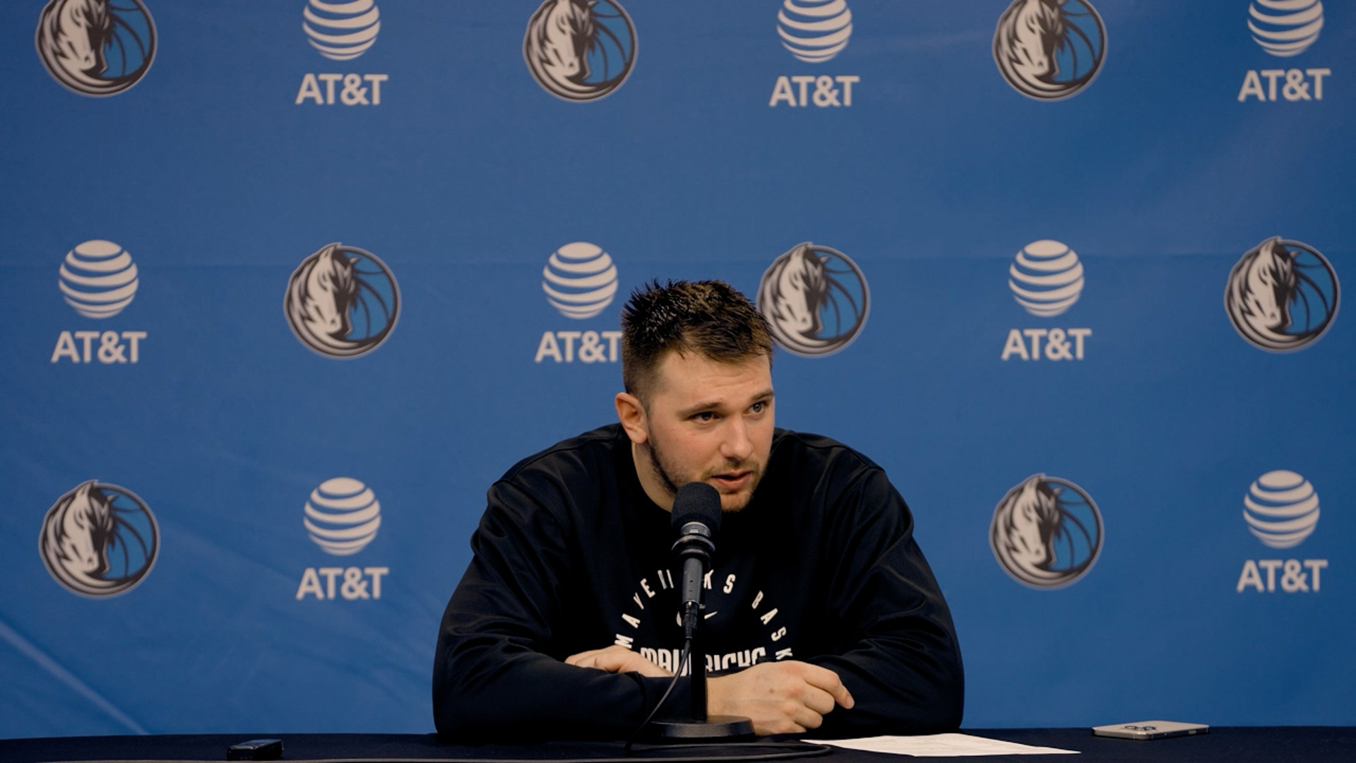 Dallas guard Luka Doncic speaks to the media after the Mavericks' loss to the Pacers.