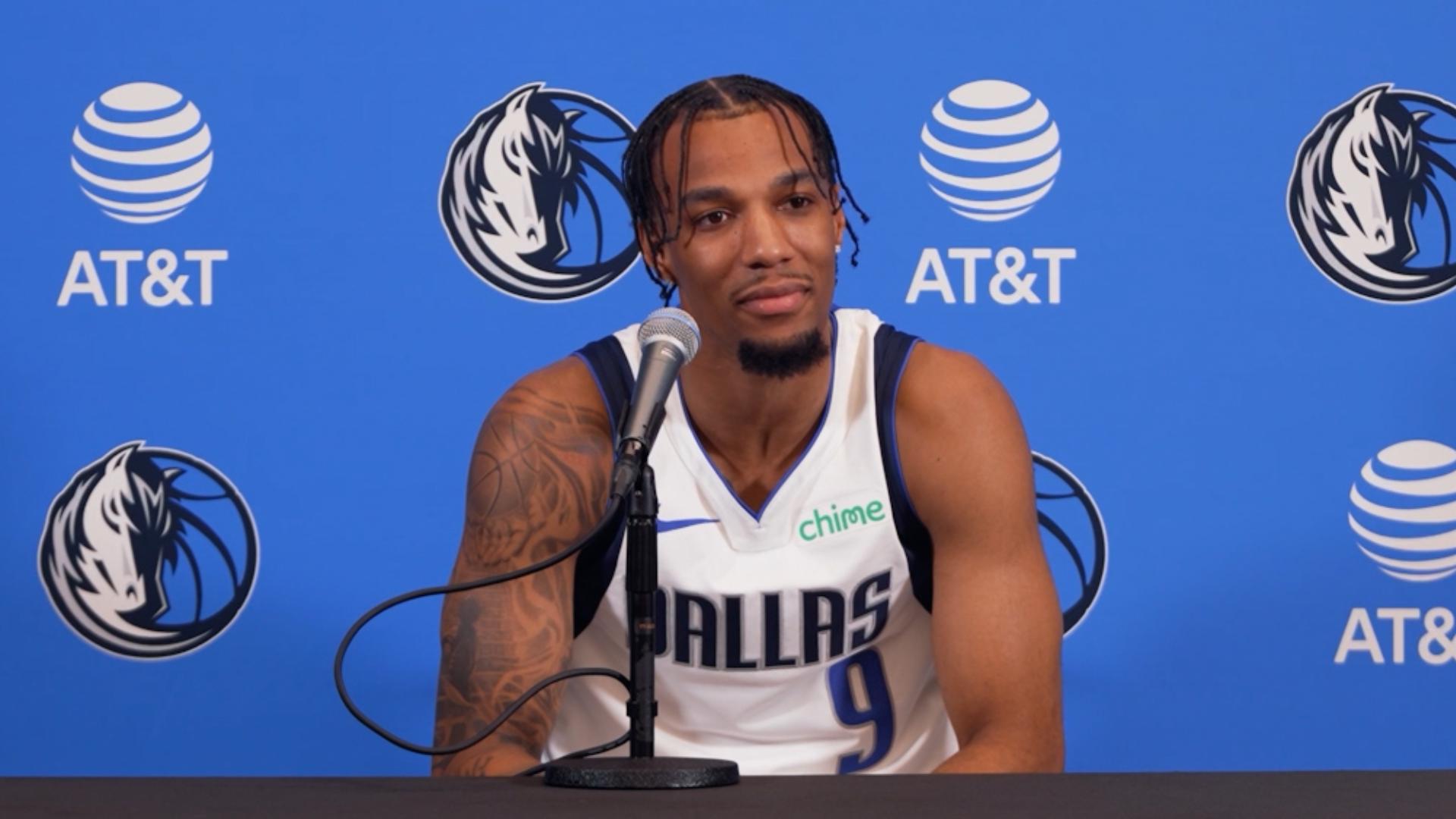 Dallas Mavericks guard AJ Lawson spoke to reporters during a press conference at the 20