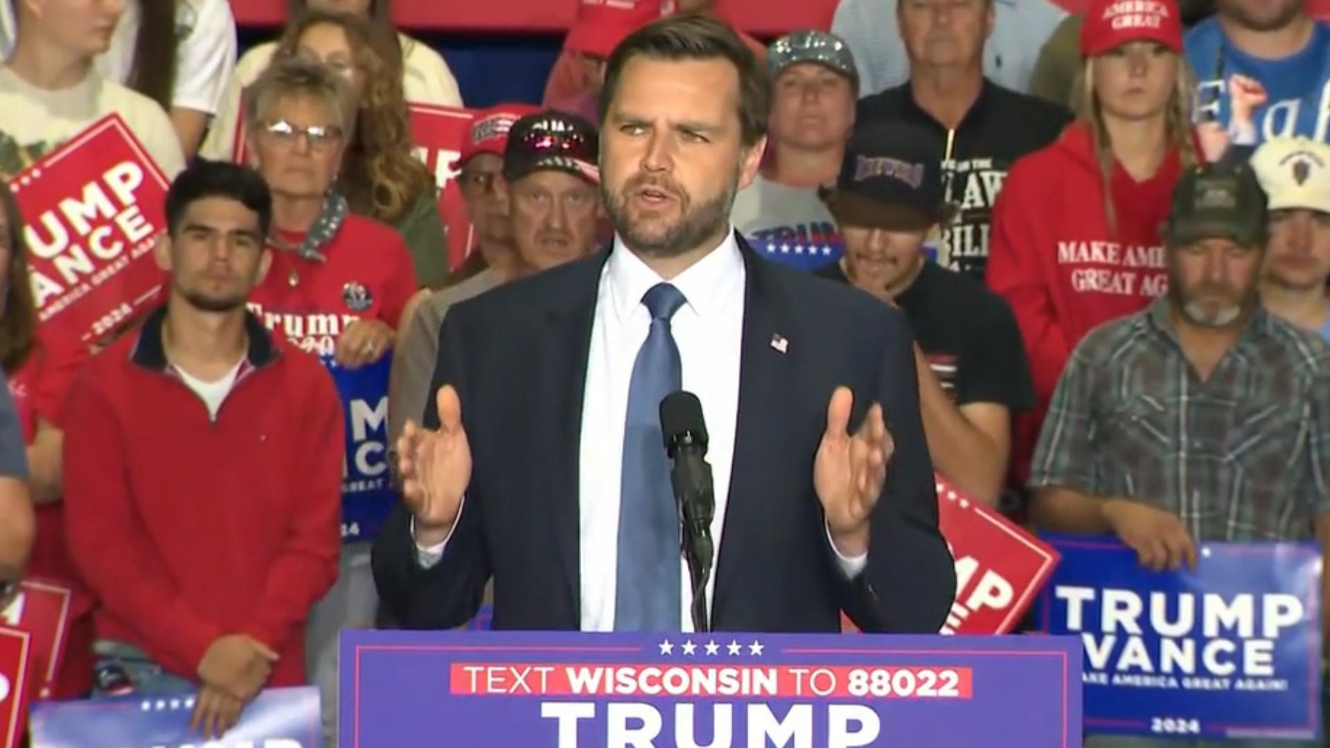 Sen. JD Vance spoke at a campaign event in Eau Claire, Wisconsin, on September 17, 2024.