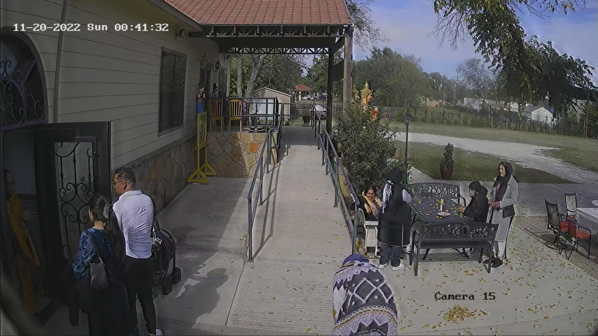 Surveillance video clips of suspects in a theft at a Buddhist temple in White Settlement.