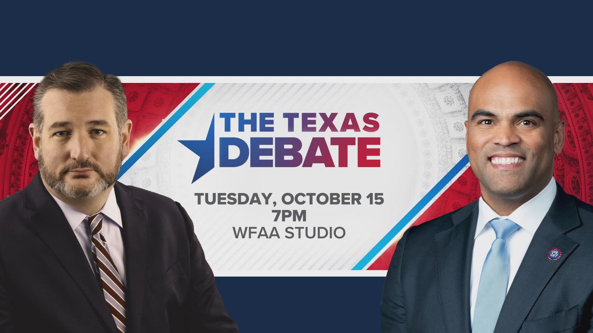 Before the two square off in November, the Republican senator and his Democrat challenger will meet for a debate on Oct. 15 on WFAA, with expanded coverage WFAA+.