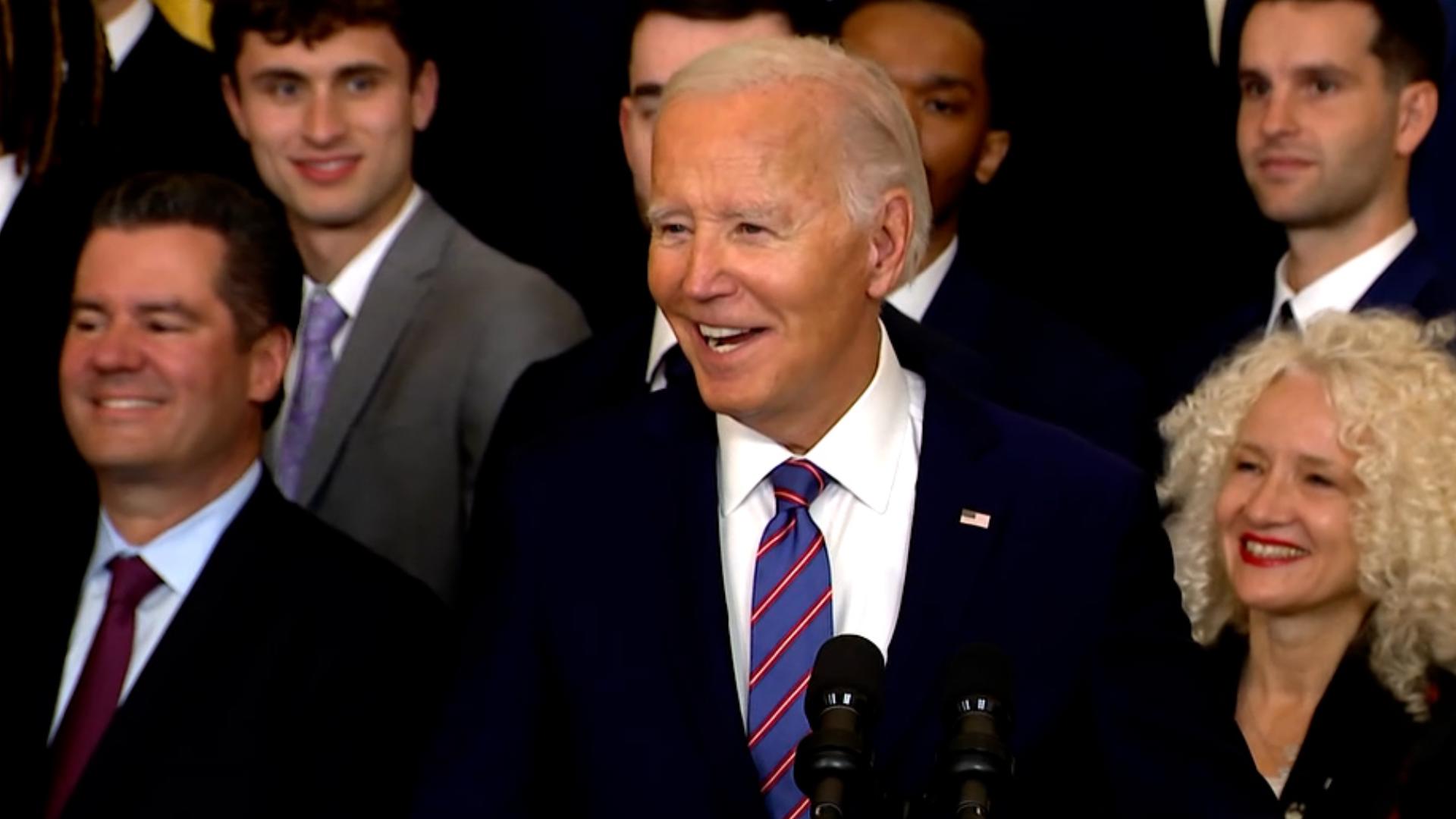 The National Championship UConn Huskies team visited President Joe Biden at the White House to celebrate their 2024 Men's Basketball win.