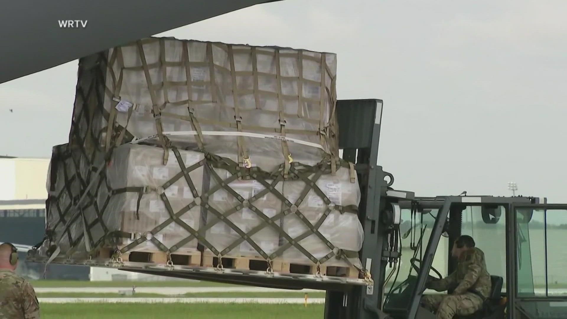 The first shipment of infant formula from Europe arrived in Indiana Sunday morning aboard a military aircraft.