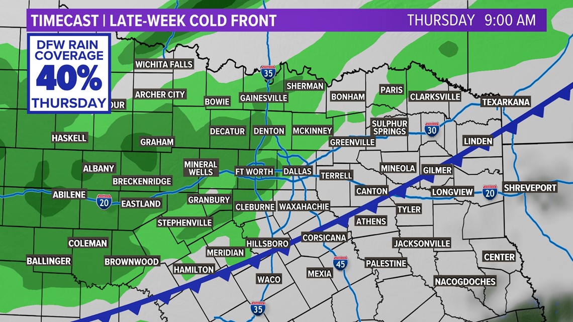 North Texas cold front Thursday