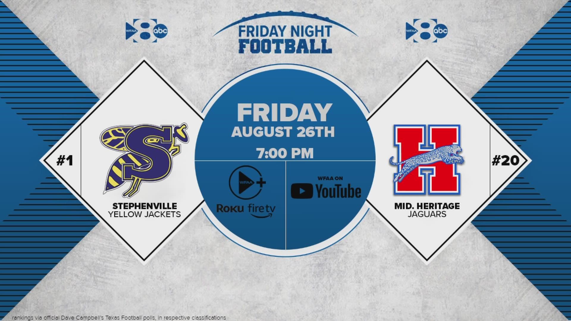 A preview of the season opener on Friday Night Football, as defending 4A-Div. I state champion Stephenville visits Midlothian Heritage