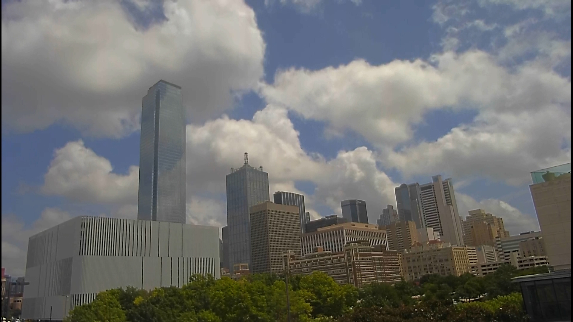 Watch a time-lapse as clouds roll through Downtown Dallas on July 7, 2025.