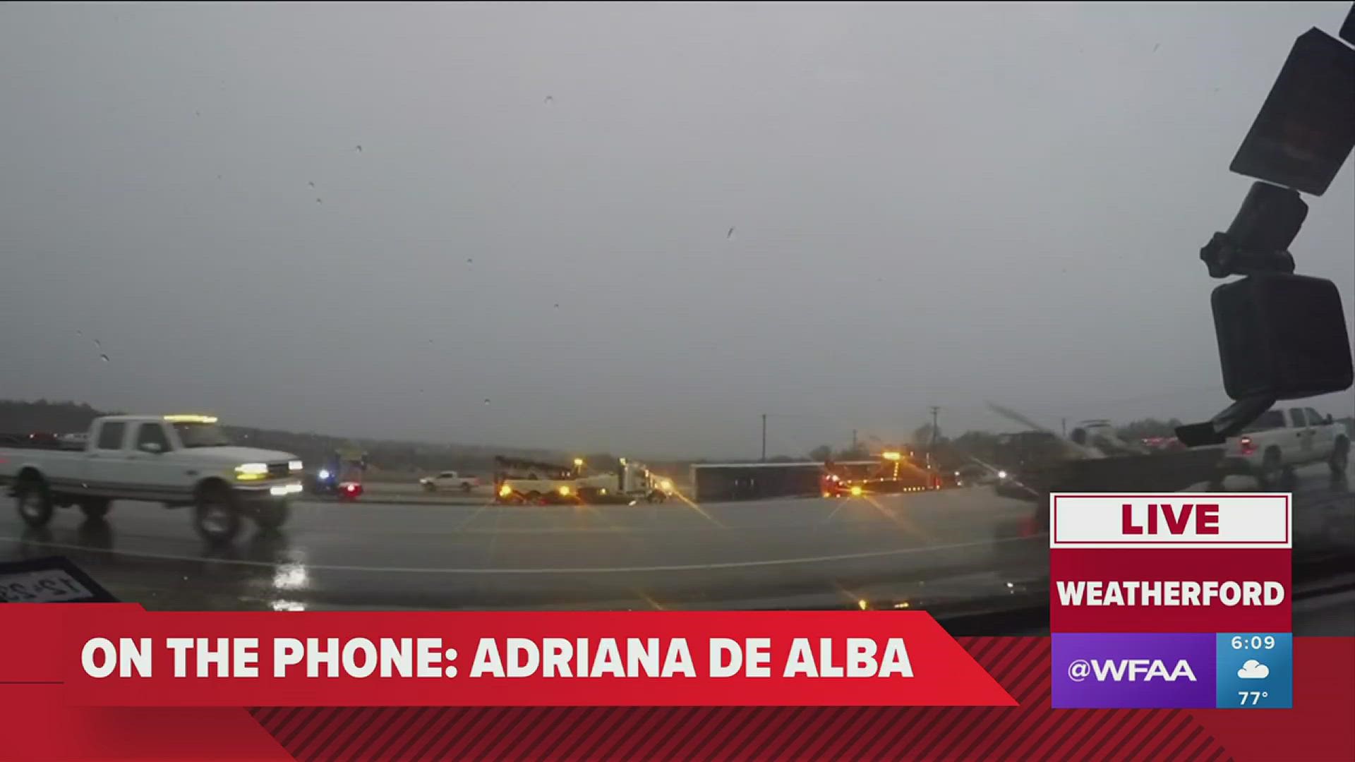 As severe weather continue to hit different parts of North Texas on Thursday, a semi-trailer truck could be seen overturned in Weatherford.