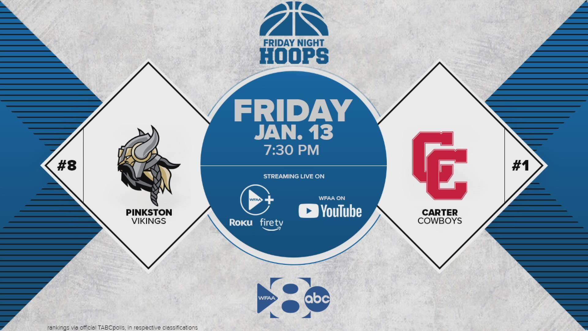 WFAA to broadcast elite high school basketball matchup, as No. 1 Carter hosts No. 8 Pinkston.