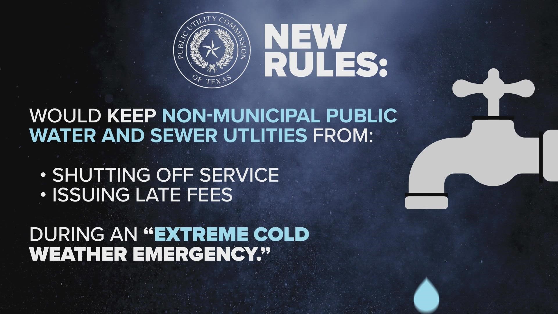 The rule prohibits non-municipal public water and sewer disconnections during extreme cold weather emergencies.