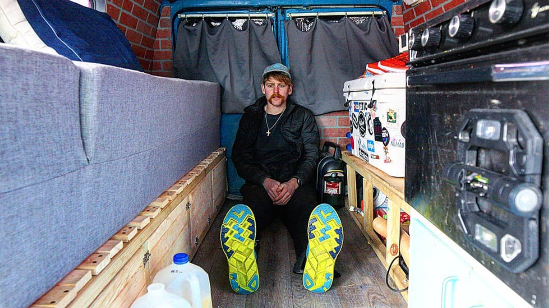 Colby Mehmen runs 20 miles per day, sleeps in a freezing '76 Chevy and showers at a public park. But he's not being sarcastic when he says he's "living the dream."