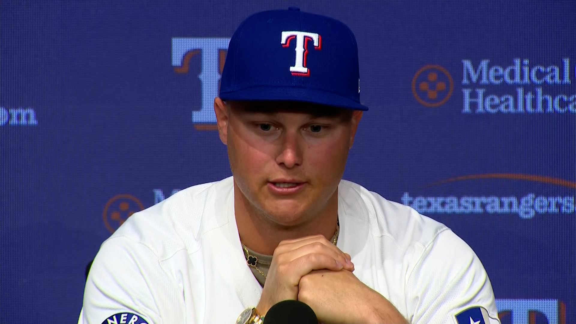 The Texas Rangers introduced free agent signing Joc Pederson at a press conference Monday.